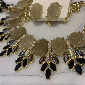 Black and Taupe and Aurora Borealis Statement Necklace/Earrings Set-Boutique